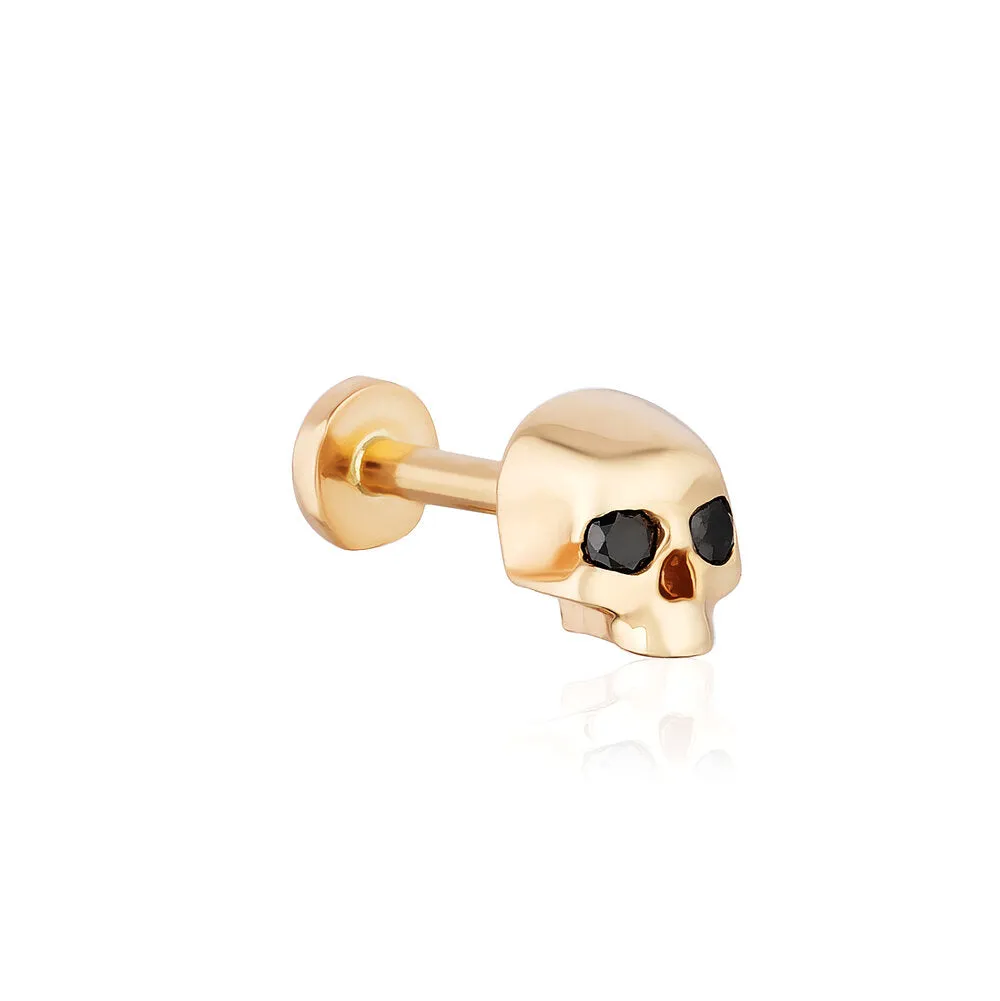 14K Gold Black Cz Or Natural Diamond Skull Cartilage Internally Threaded Flat Back Earring Labret Stud