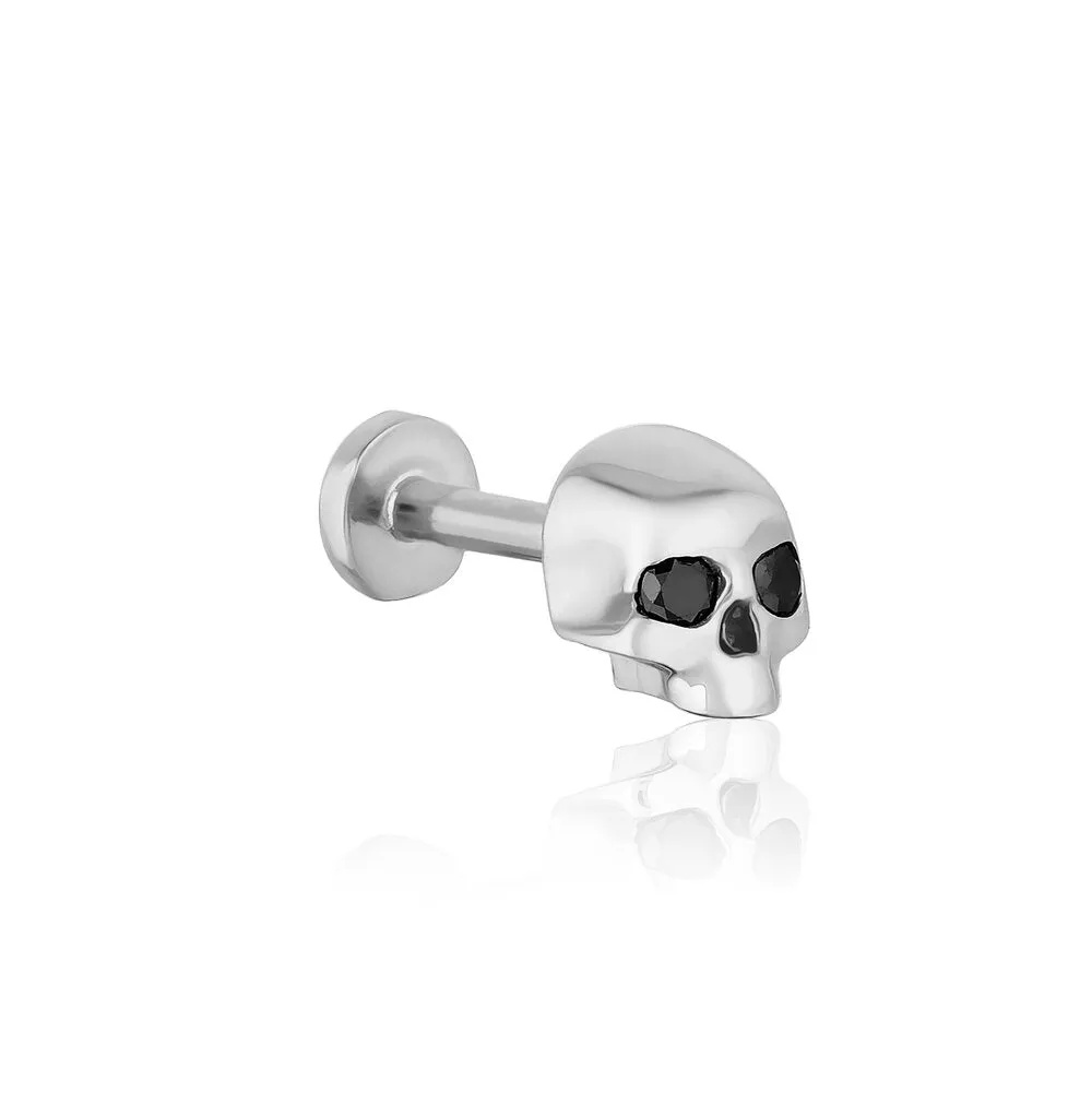 14K Gold Black Cz Or Natural Diamond Skull Cartilage Internally Threaded Flat Back Earring Labret Stud