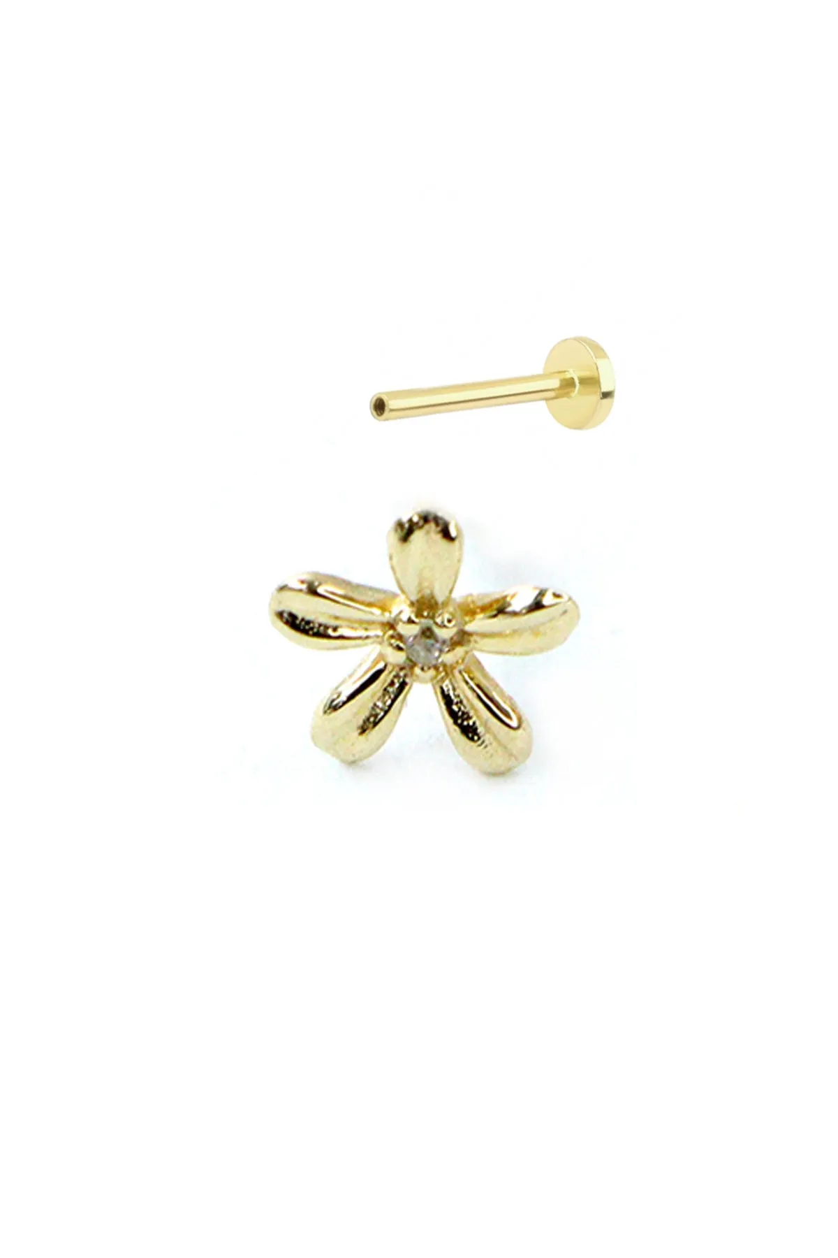 14K Gold CZ, Moissanite, Lab or Genuine Diamond Smile Internally Threaded Flat Back Earring Labret