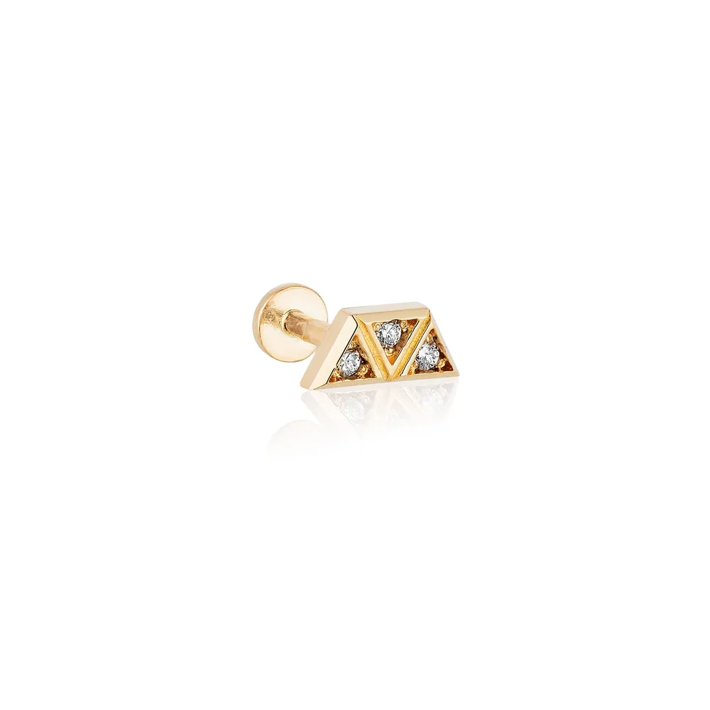 14K Gold CZ,Moissanite,Lab or Diamond Triangle Internally Threaded Flat Back Earring Labret