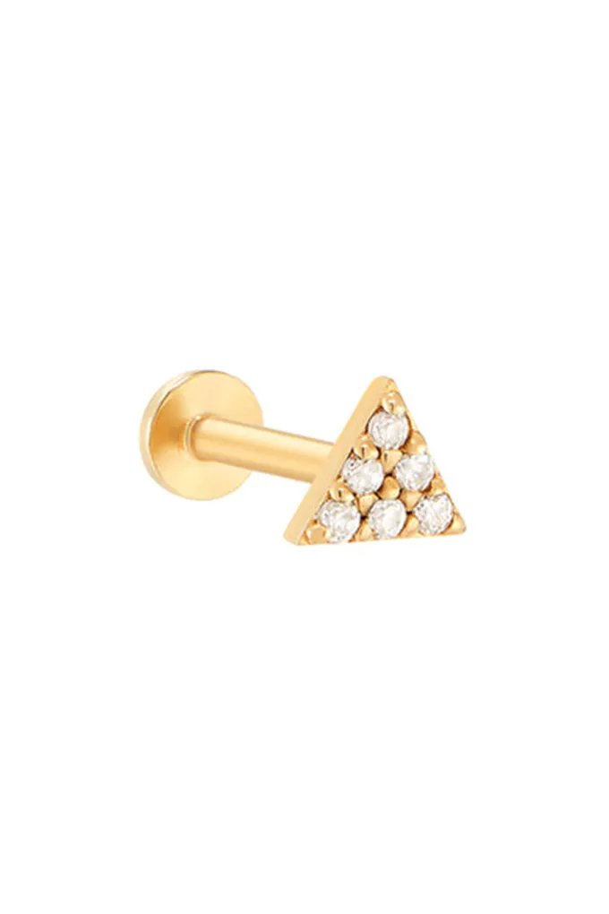 14K Gold CZ,Moissanite,Lab or Genuine Diamond Triangle Internally Threaded Flat Back Earring Labret