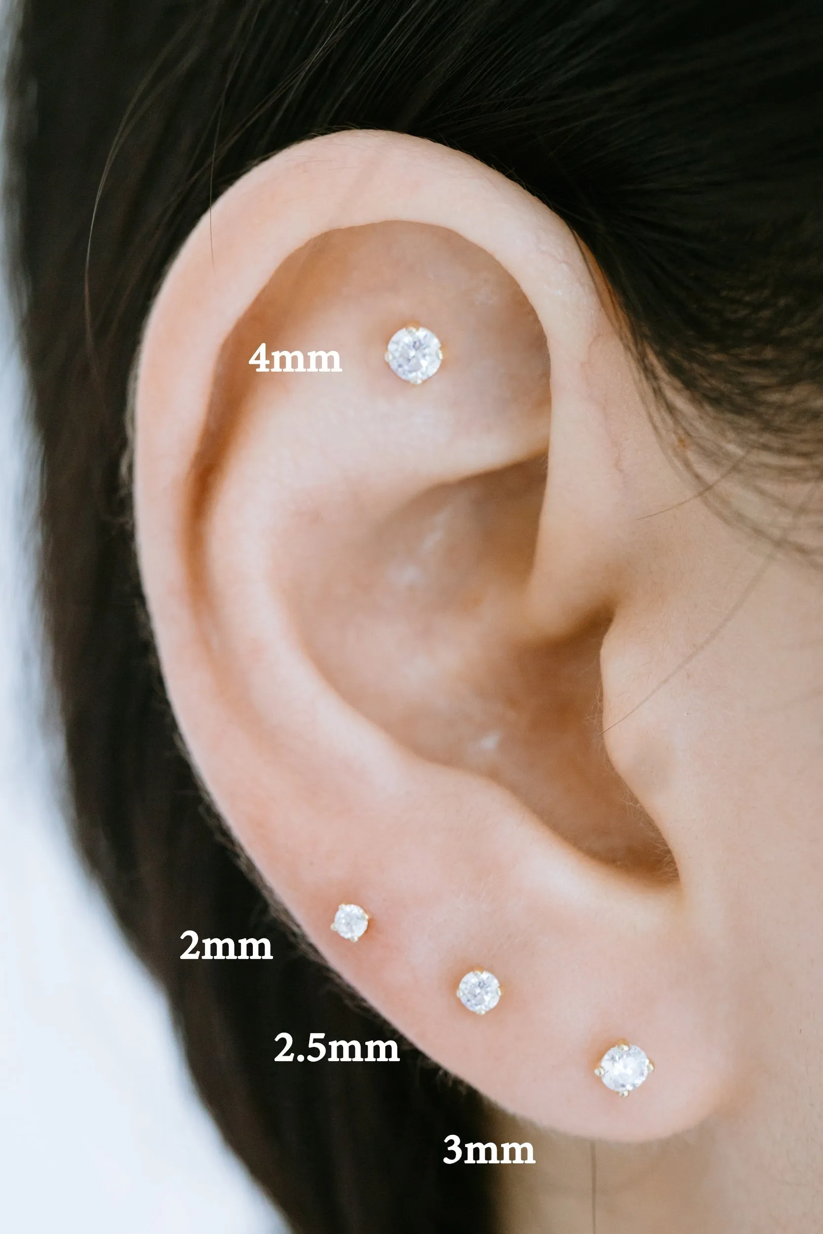 14k Whitegold Birthstone 3mm Tragus Cartilage Helix Internally threaded Flat Back Earring Labret Stud