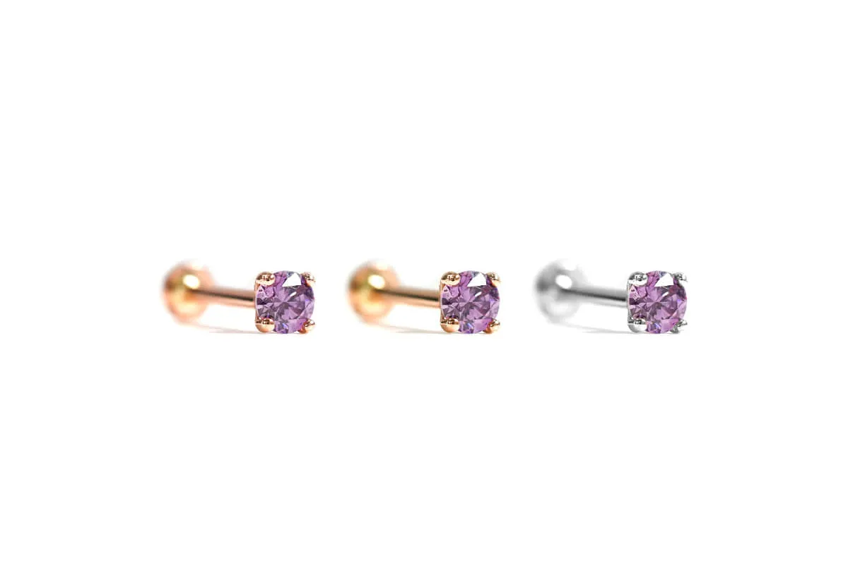 14k Yellow Gold Birthstone 2.5mm Tragus Cartilage Helix Internally threaded Flat Back Earring Labret Stud