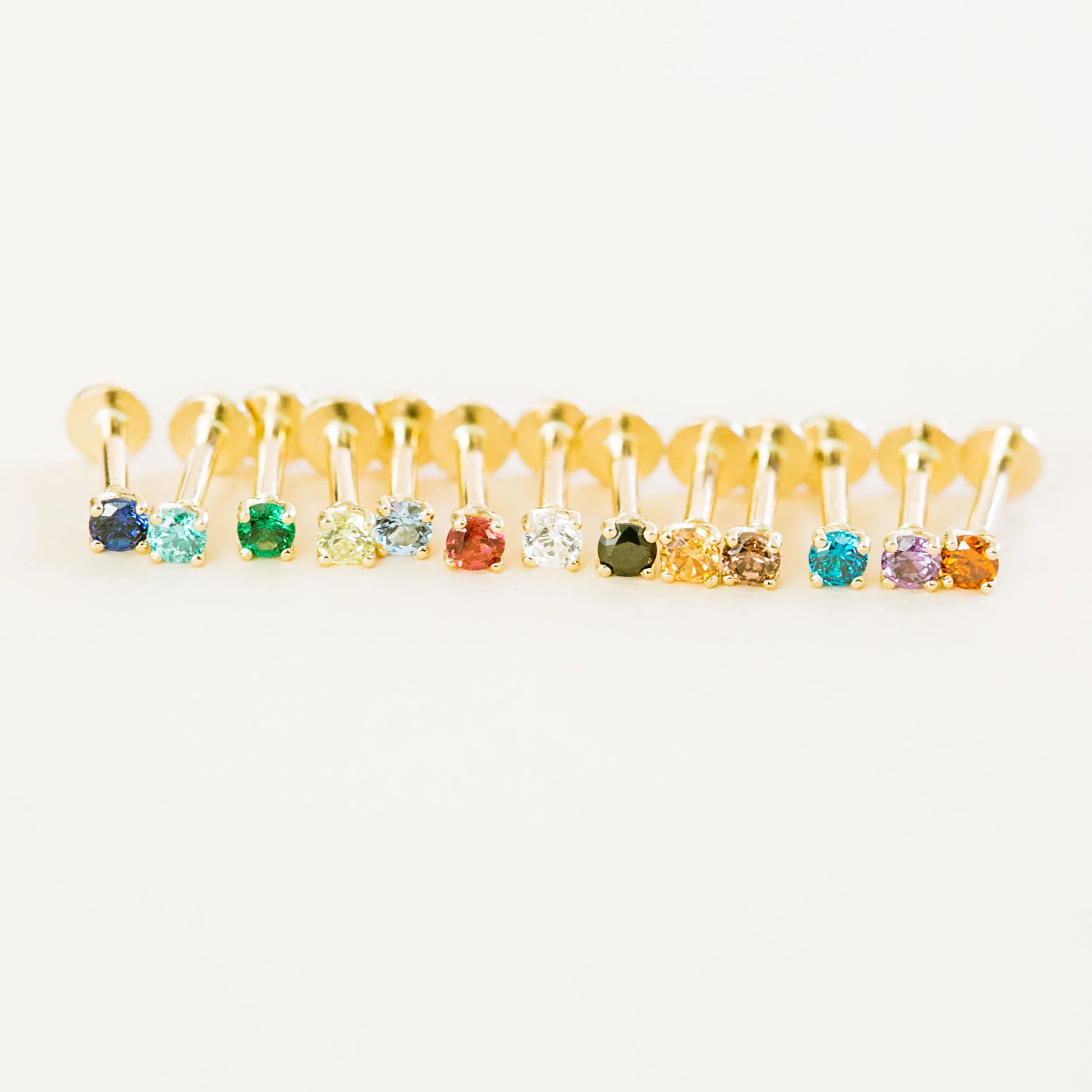 14k Yellow Gold Birthstone 2.5mm Tragus Cartilage Helix Internally threaded Flat Back Earring Labret Stud