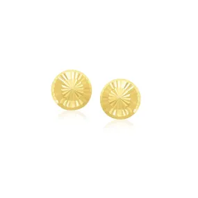 14k Yellow Gold Textured Flat Style Stud Earrings-rx97760