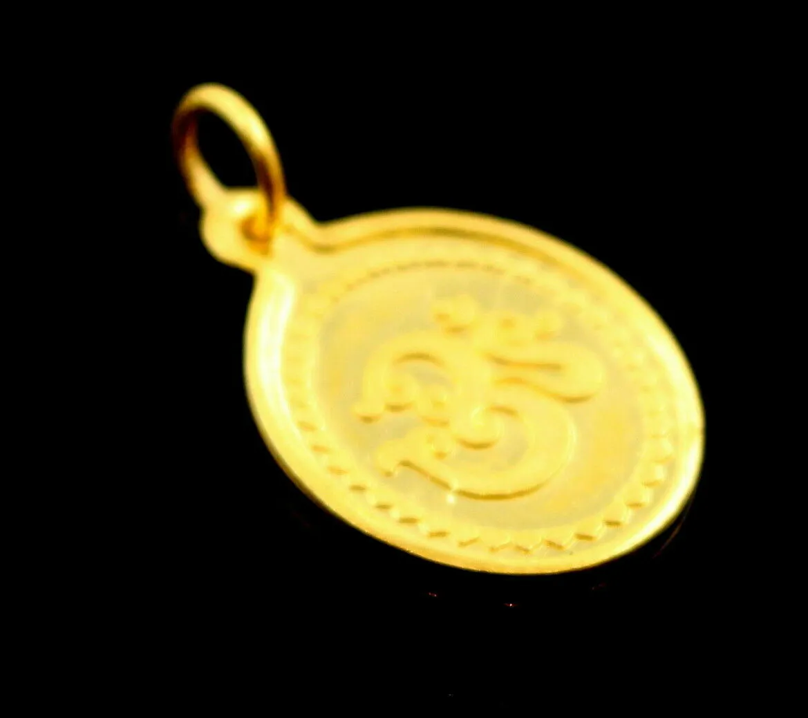 22k Solid Gold two sided LAKSHMI OM Pendant locket p866