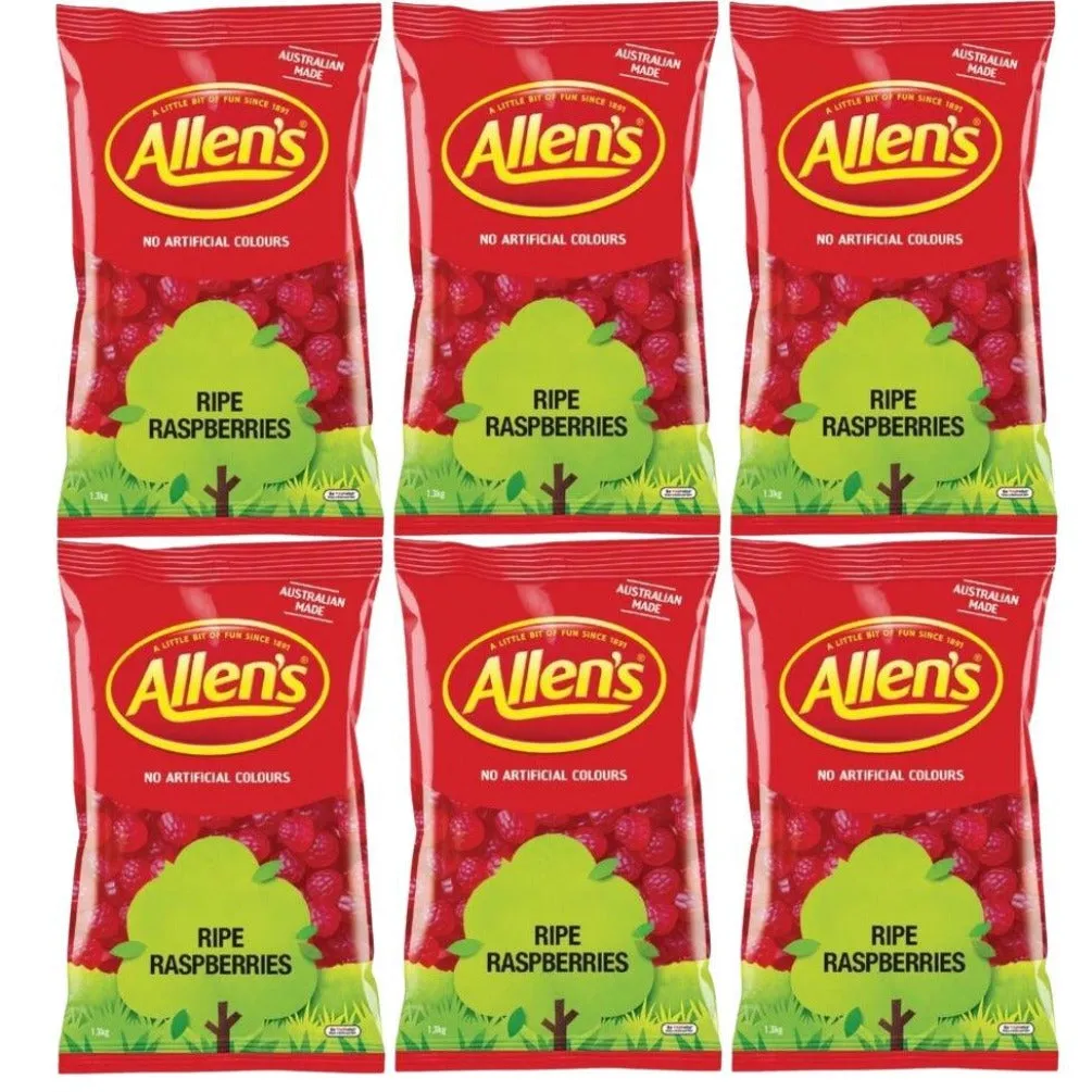 Allens Ripe Raspberries Lollies 1.3kg 6 Pack Bulk