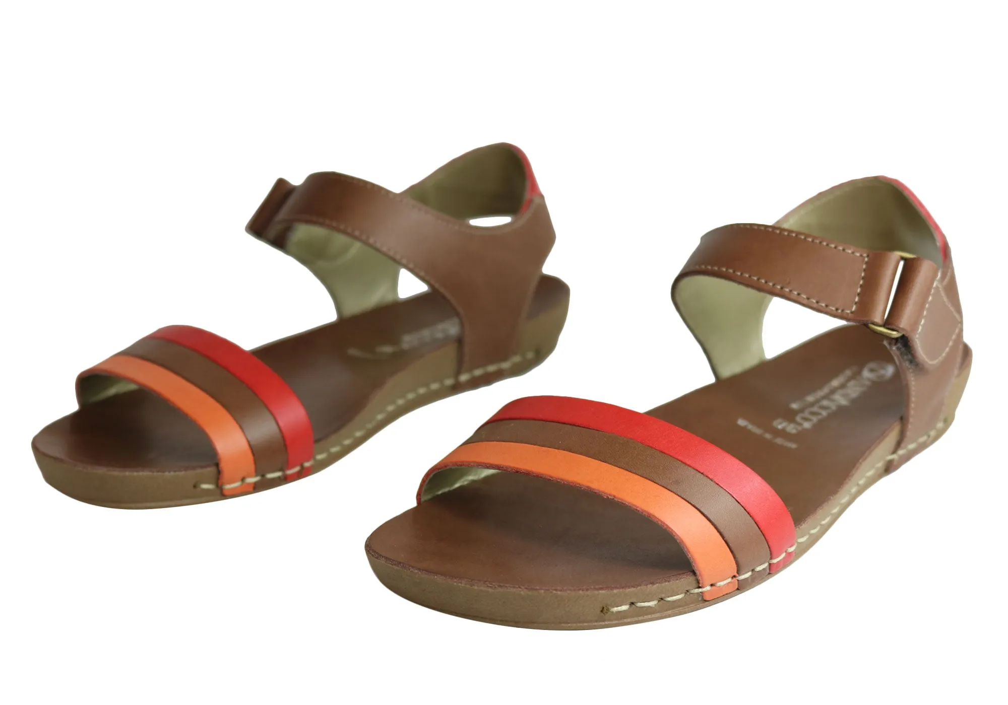 Andacco Canni Womens Comfortable Flat Leather Sandals Made In Brazil