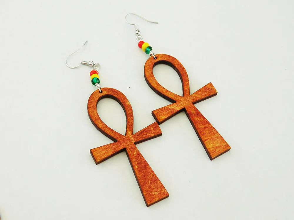 Ankh Earrings Wooden Beaded Jewelry Women Dangle African Black Owned