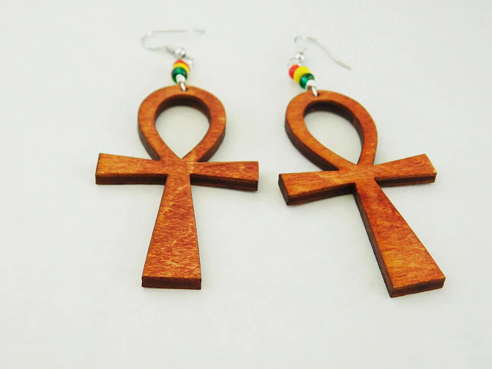 Ankh Earrings Wooden Beaded Jewelry Women Dangle African Black Owned