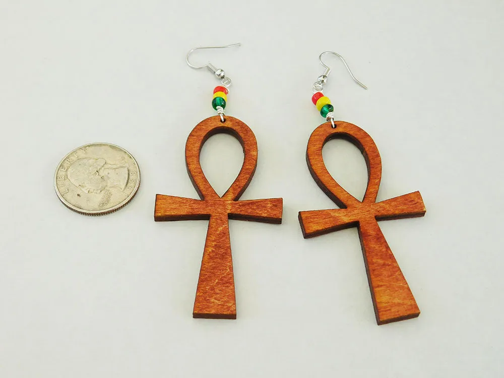 Ankh Earrings Wooden Beaded Jewelry Women Dangle African Black Owned