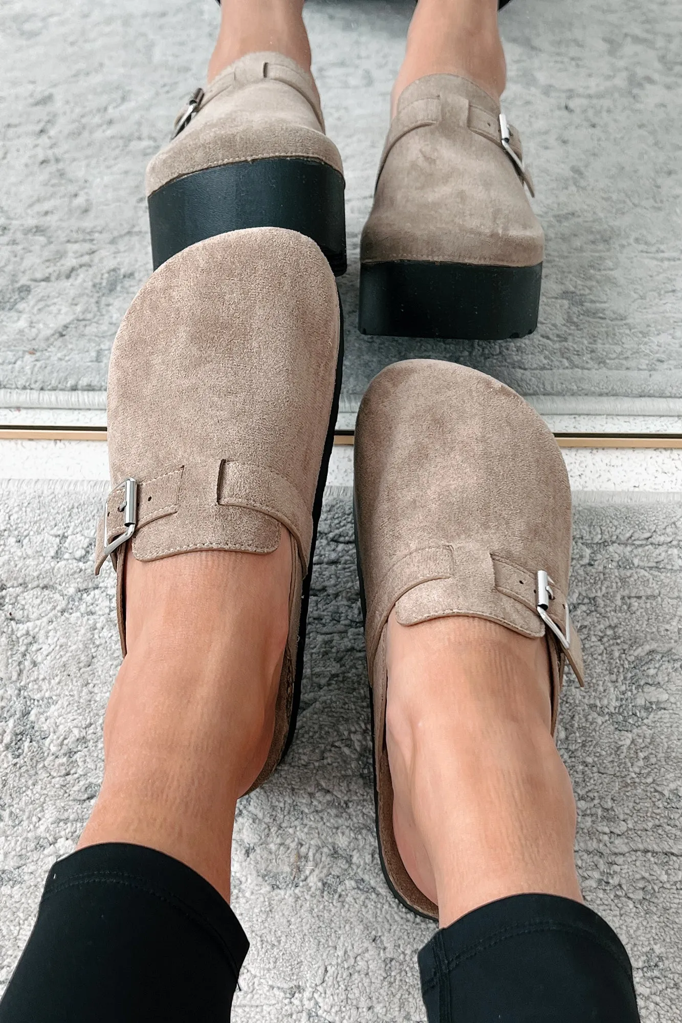 Been There Before Faux Suede Platform Clogs (Oat)