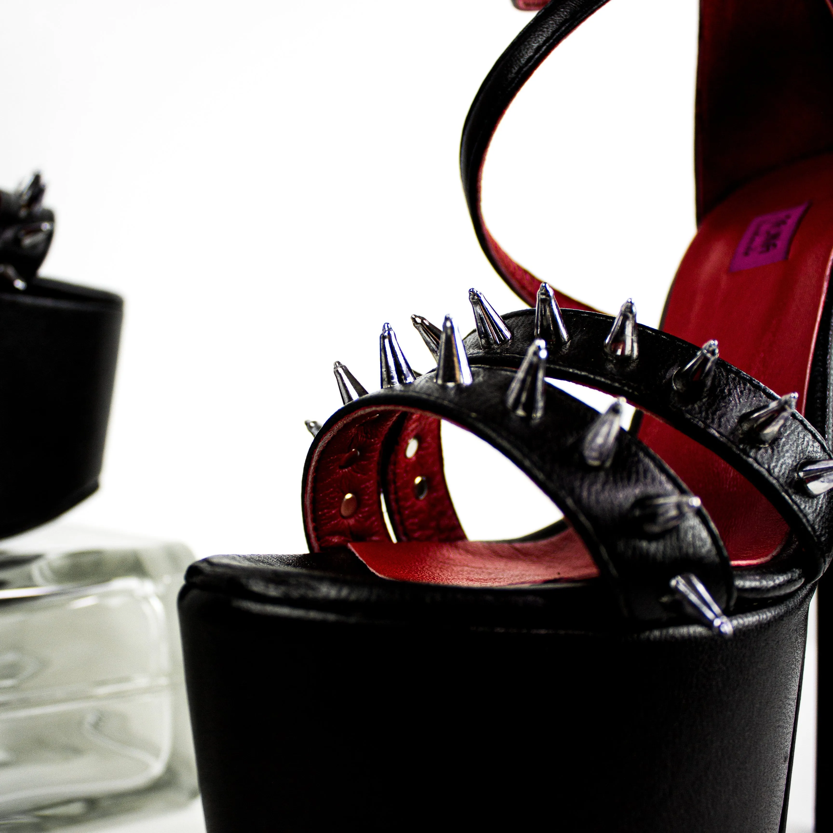 Black Spike Detailed Strap High Heel Sandals