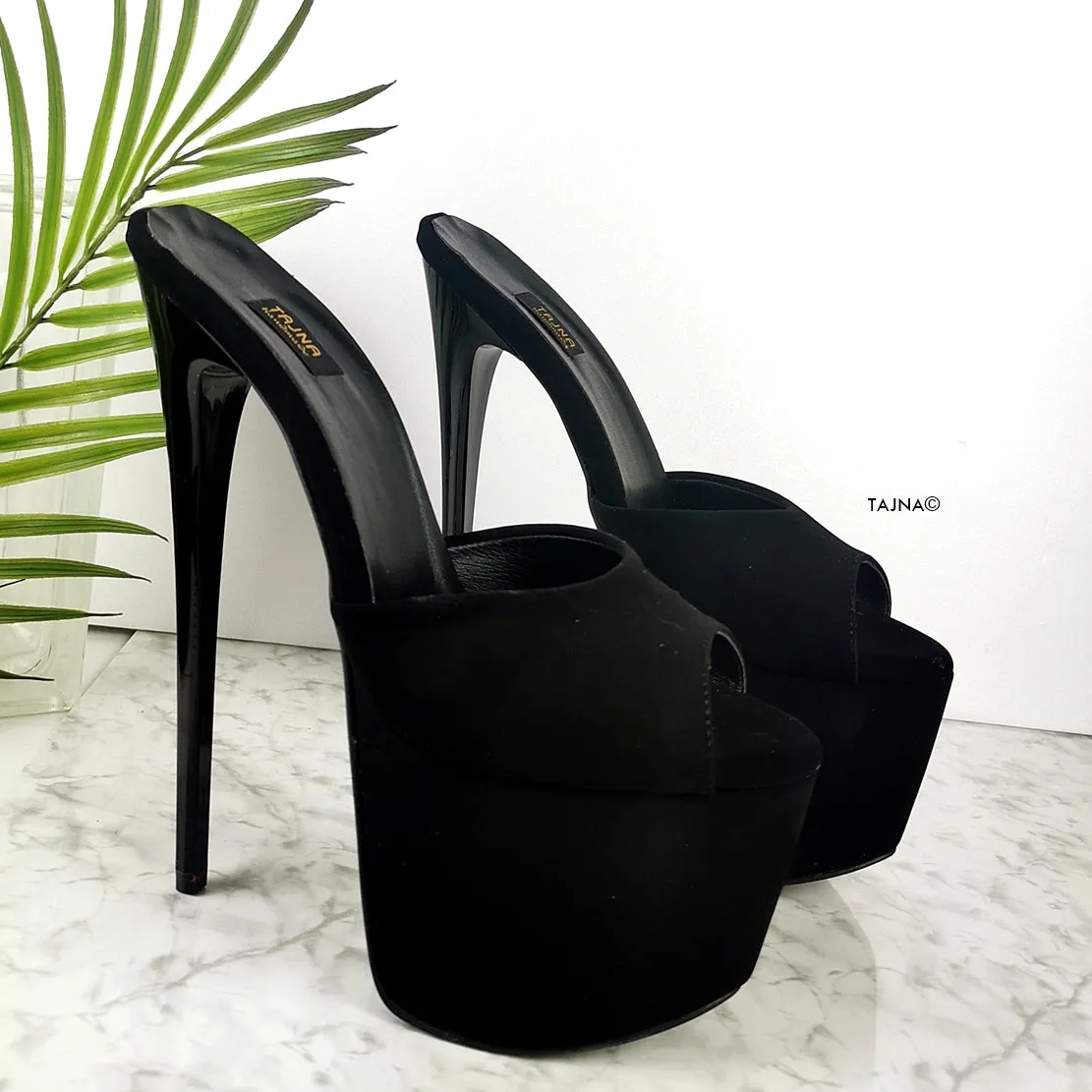 Black Suede High Heel Mules