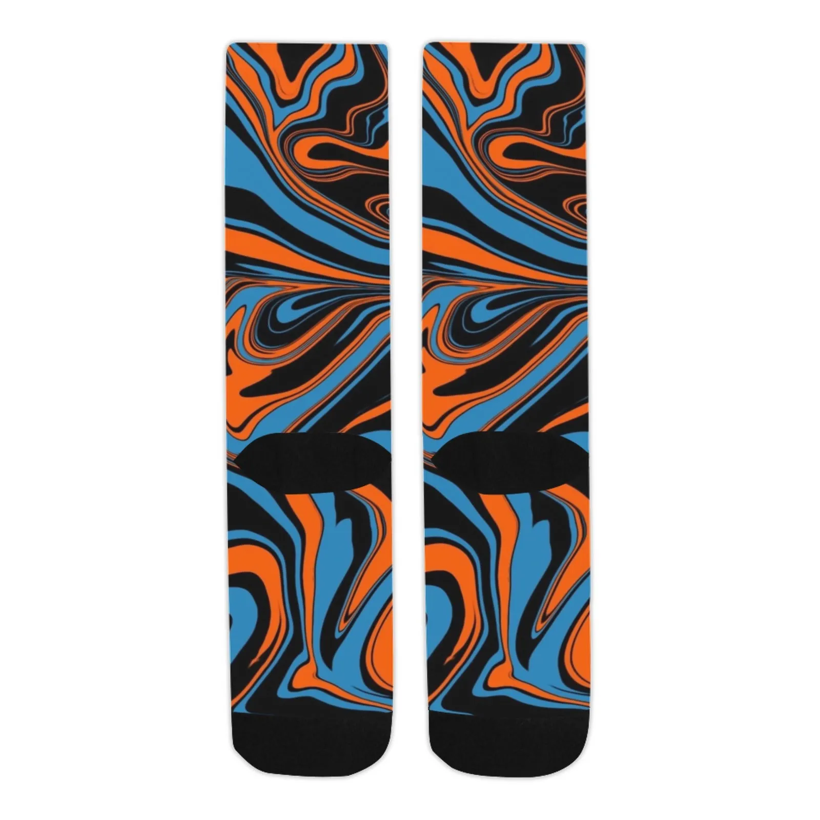 Blue Orange and Black Abstract Marble Smooth-Touch Unisex Crew Socks