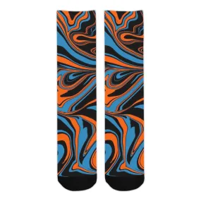 Blue Orange and Black Abstract Marble Smooth-Touch Unisex Crew Socks