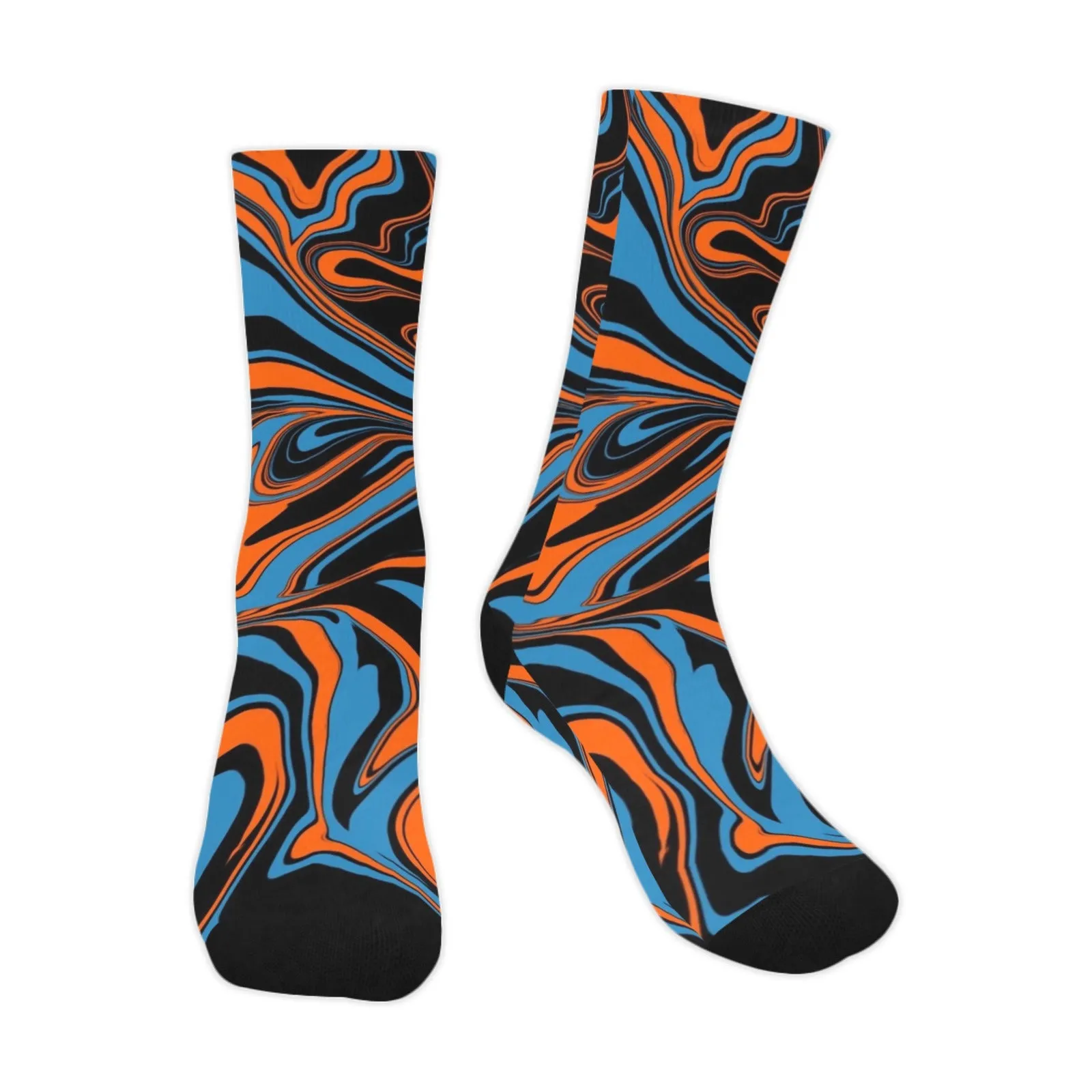 Blue Orange and Black Abstract Marble Smooth-Touch Unisex Crew Socks