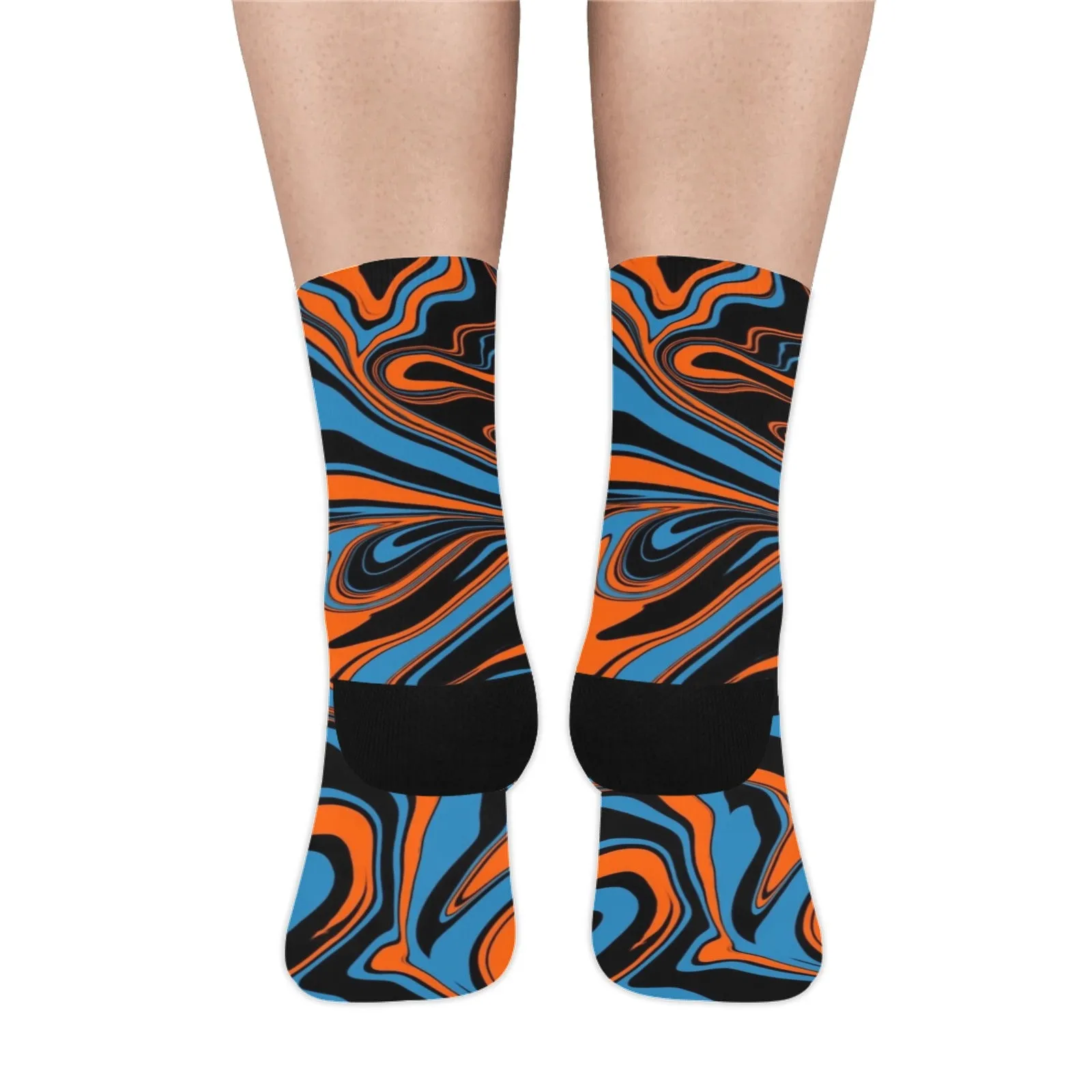 Blue Orange and Black Abstract Marble Smooth-Touch Unisex Crew Socks