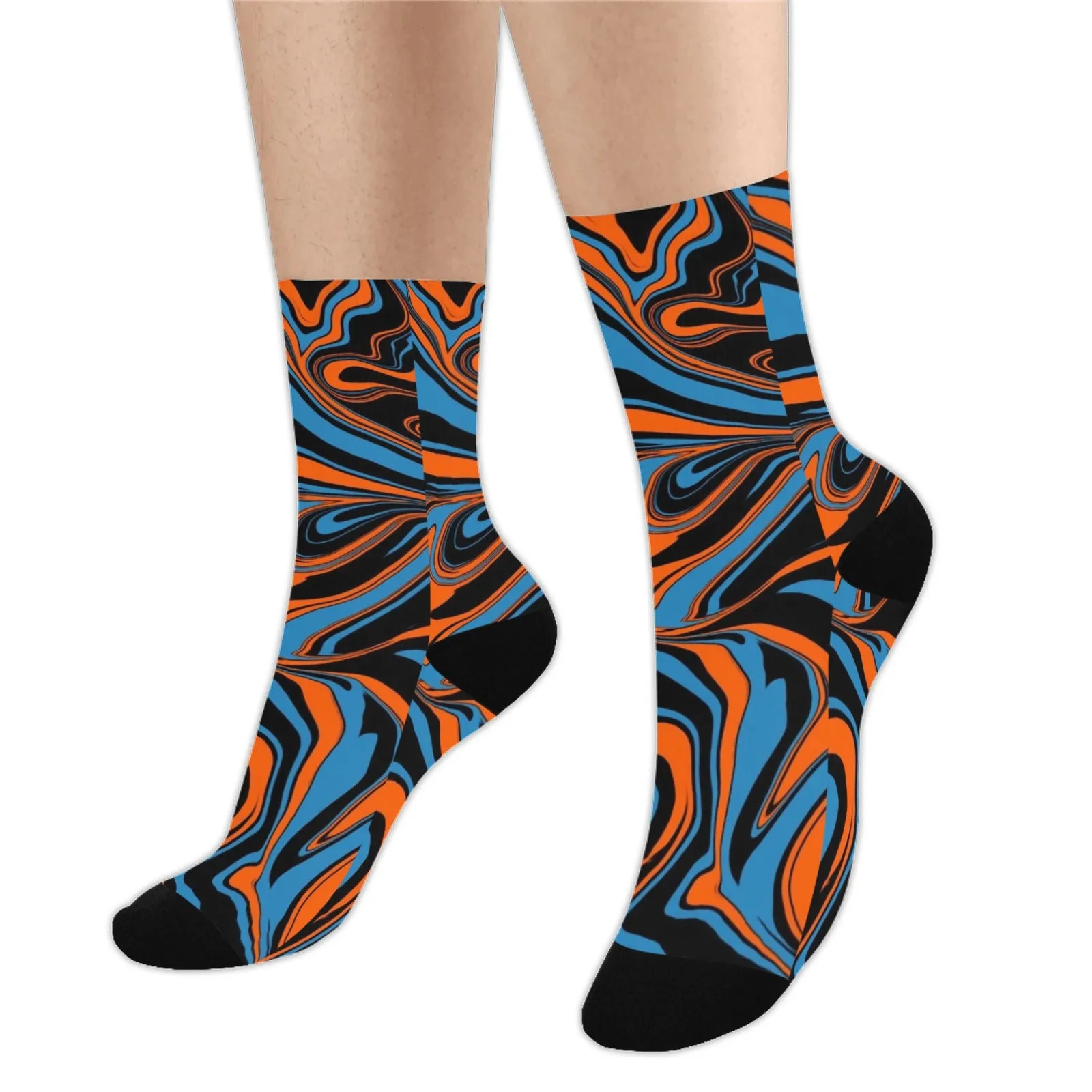 Blue Orange and Black Abstract Marble Smooth-Touch Unisex Crew Socks