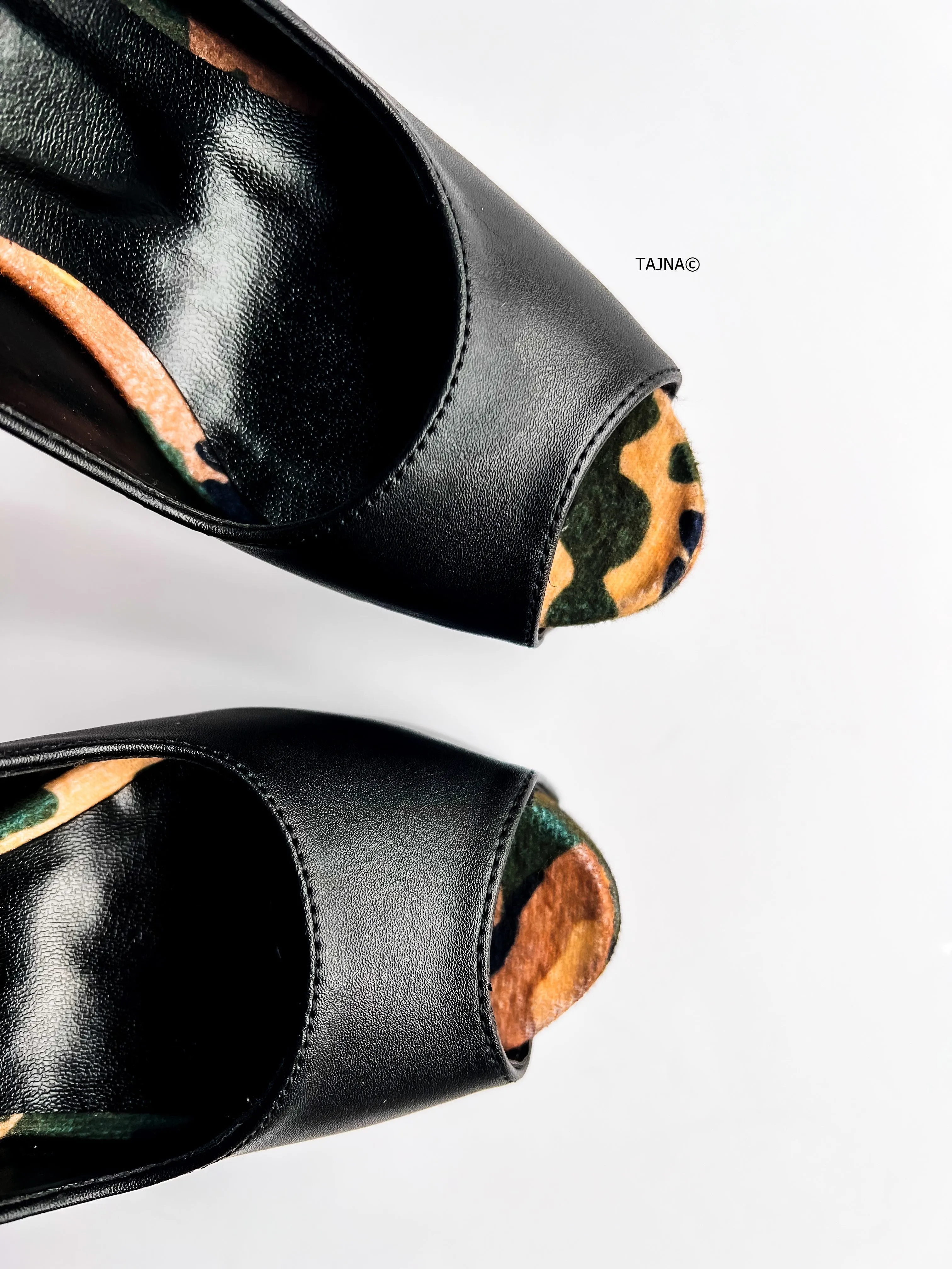 Camouflage Detail Open Toe High Heel Pumps