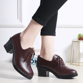 Casual Round Toe Lace-up Square Heel Wedge Shoes for Women