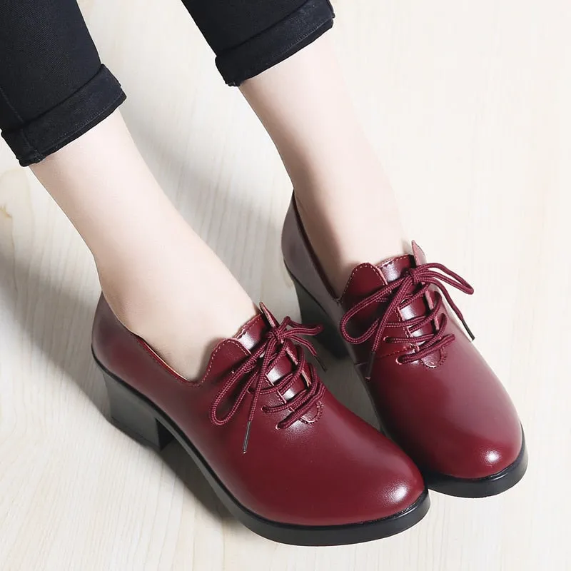 Casual Round Toe Lace-up Square Heel Wedge Shoes for Women