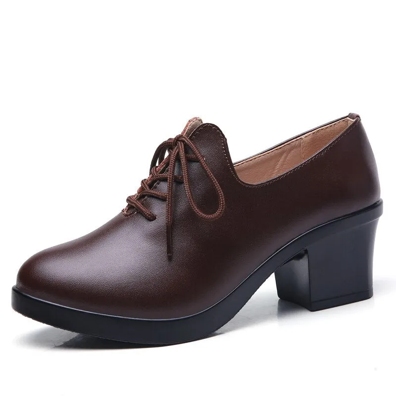 Casual Round Toe Lace-up Square Heel Wedge Shoes for Women