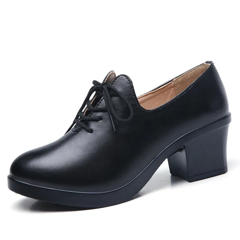 Casual Round Toe Lace-up Square Heel Wedge Shoes for Women