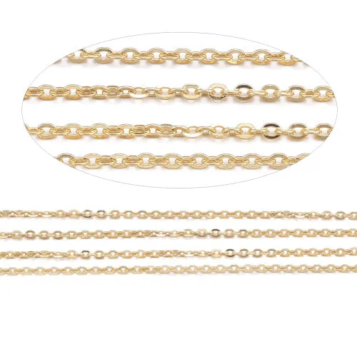 Chain, 304 Stainless Steel, Cable Chain, Soldered, Flat, Oval, Gold Plated, 1.5x1.3mm