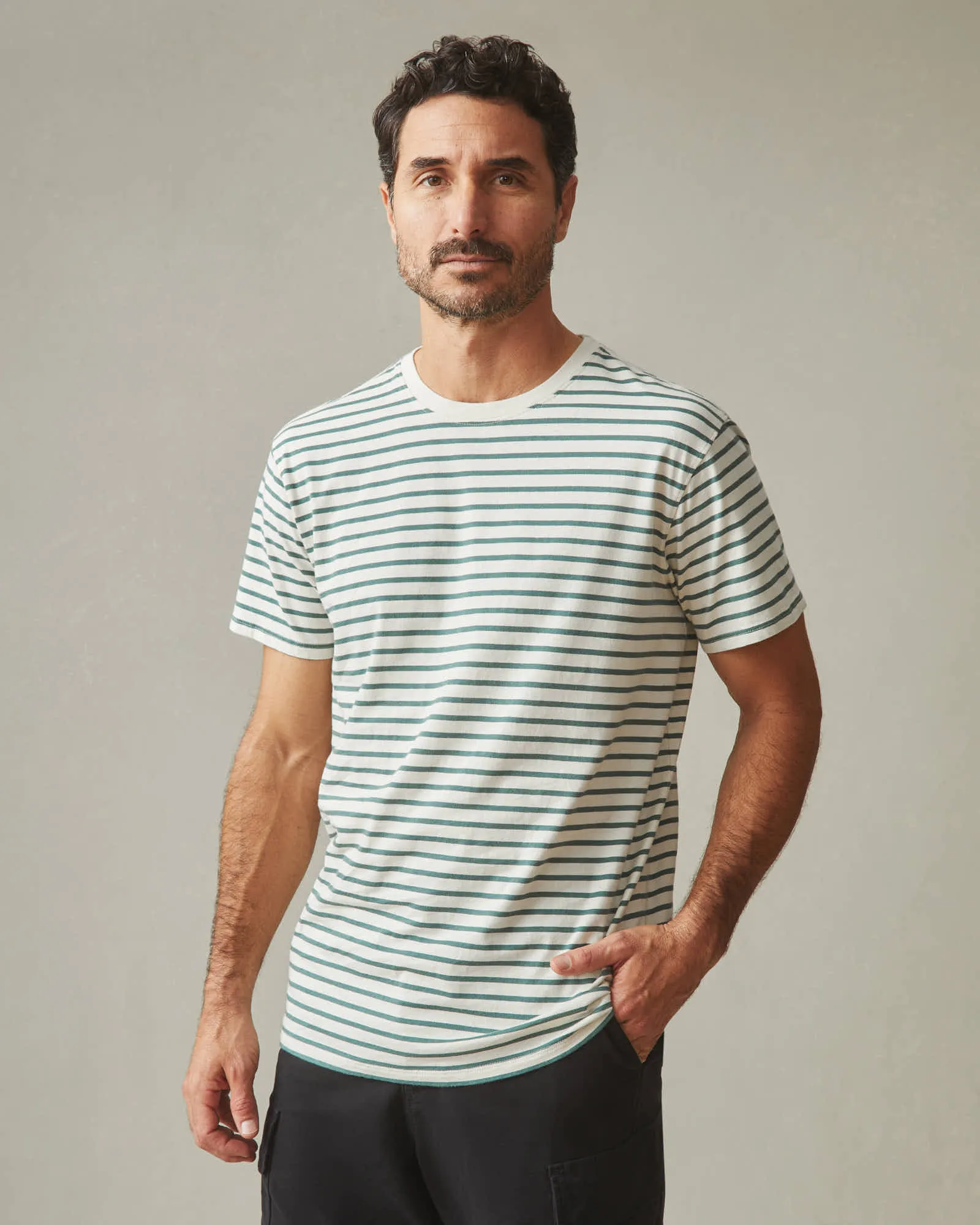 Classic Cotton Crew Tee Striped - Sagebrush Green Stripe