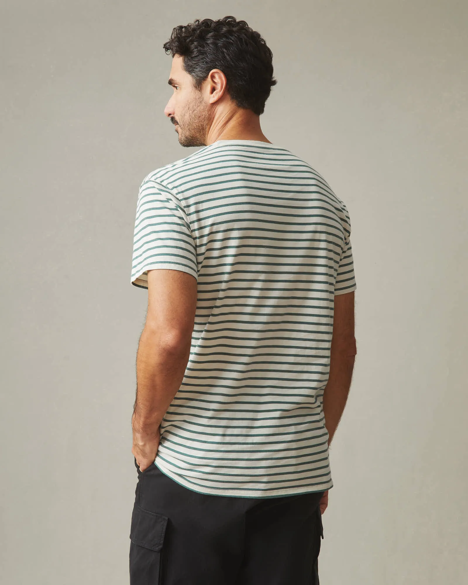 Classic Cotton Crew Tee Striped - Sagebrush Green Stripe