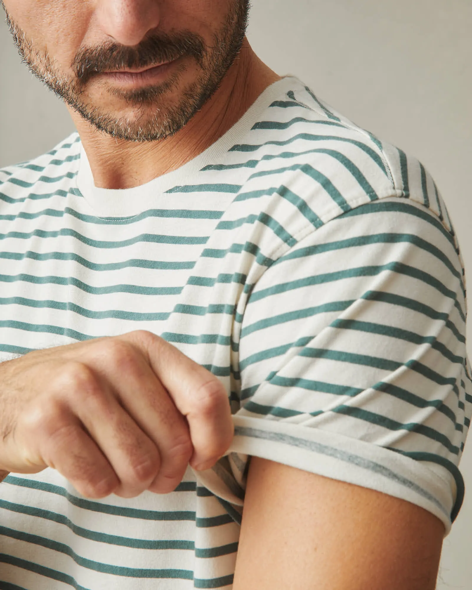 Classic Cotton Crew Tee Striped - Sagebrush Green Stripe