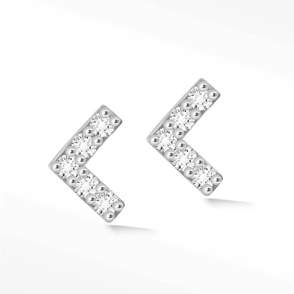 Corner 18k White Gold Diamond Flat Back Threadless Stud Earrings