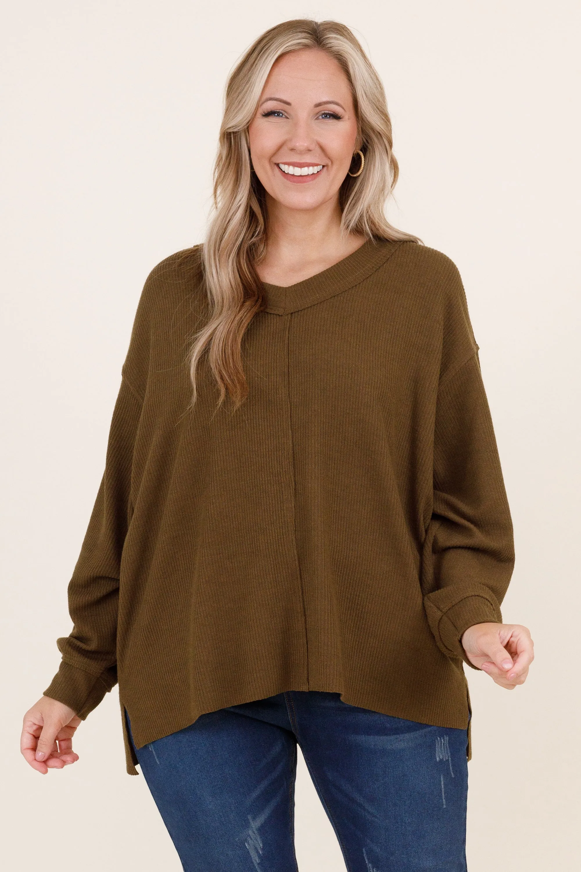 Cozy Textured Sweatshirt, Olive