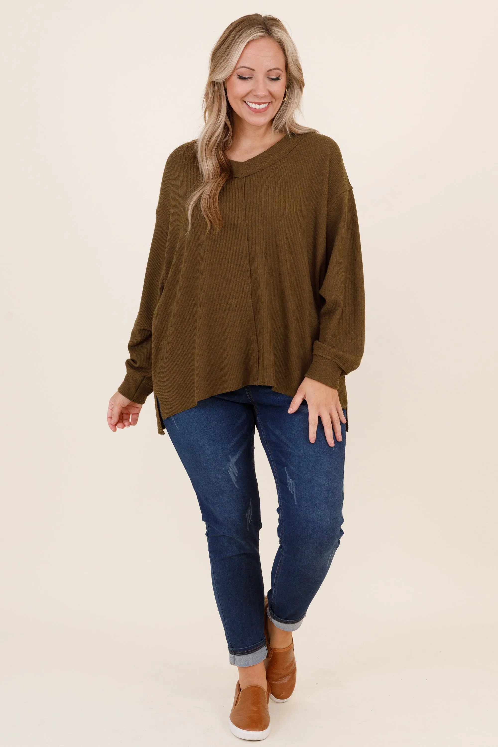 Cozy Textured Sweatshirt, Olive