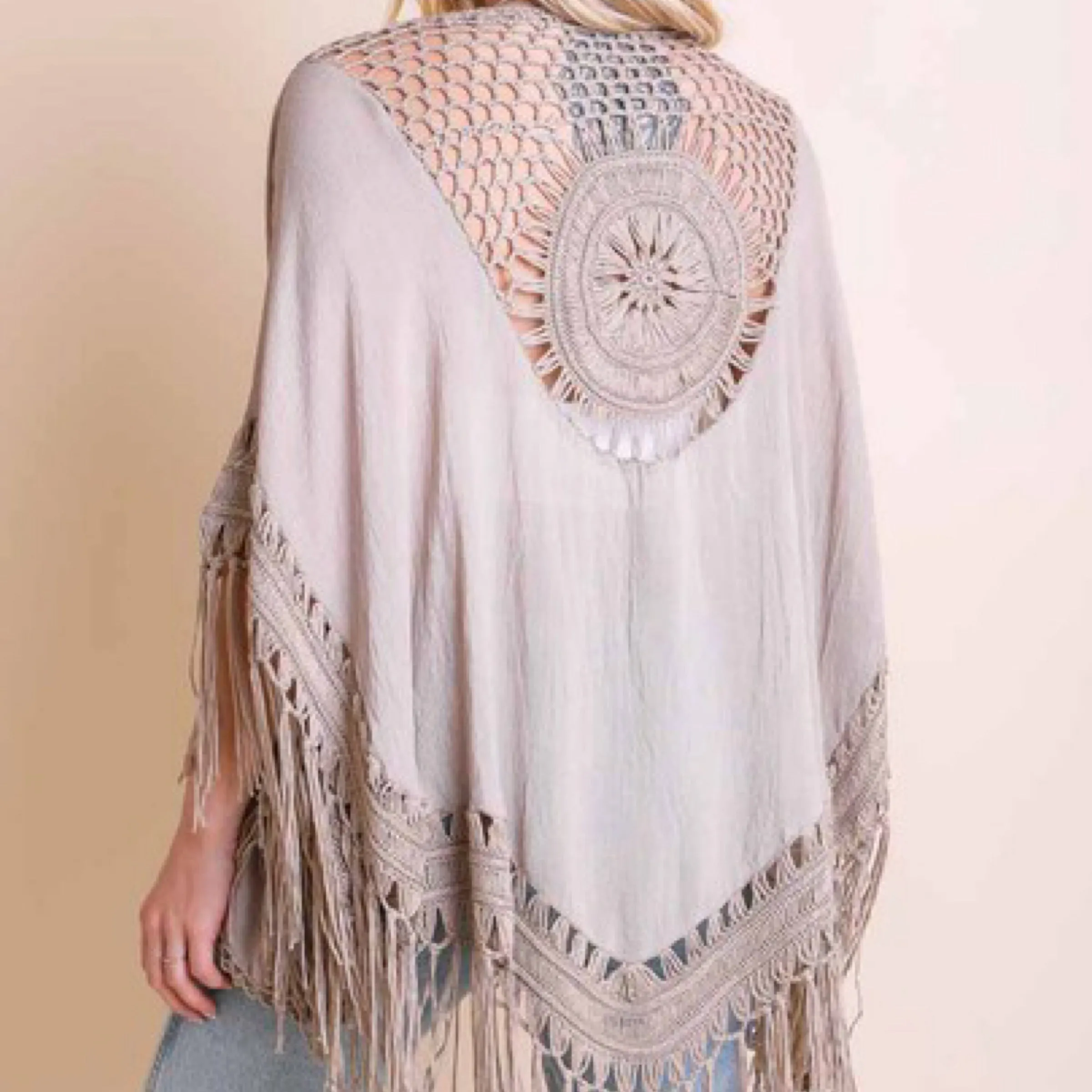 Crochet Medallion Tassel Kimono Mocha