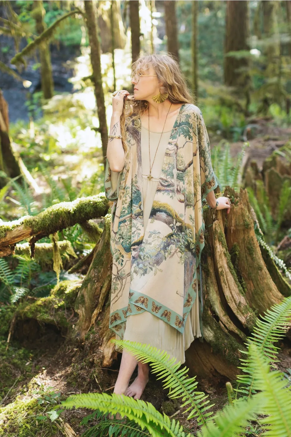 Earth & Sky Bohemian Artisan Printed Long Duster Bamboo Kimono Robe