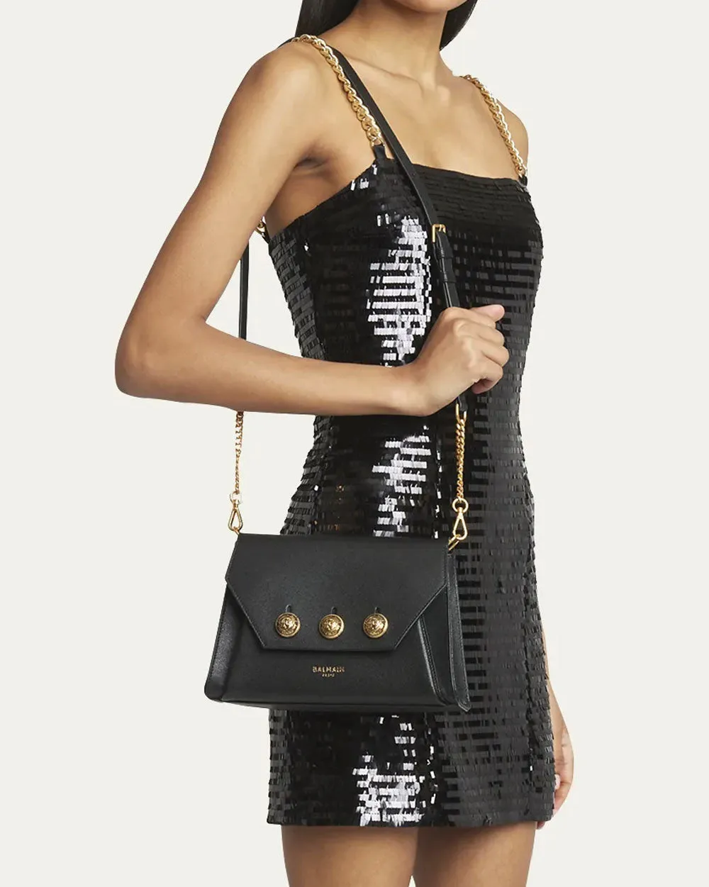 Emblemed Flap Shoulder Bag in Grained Leather