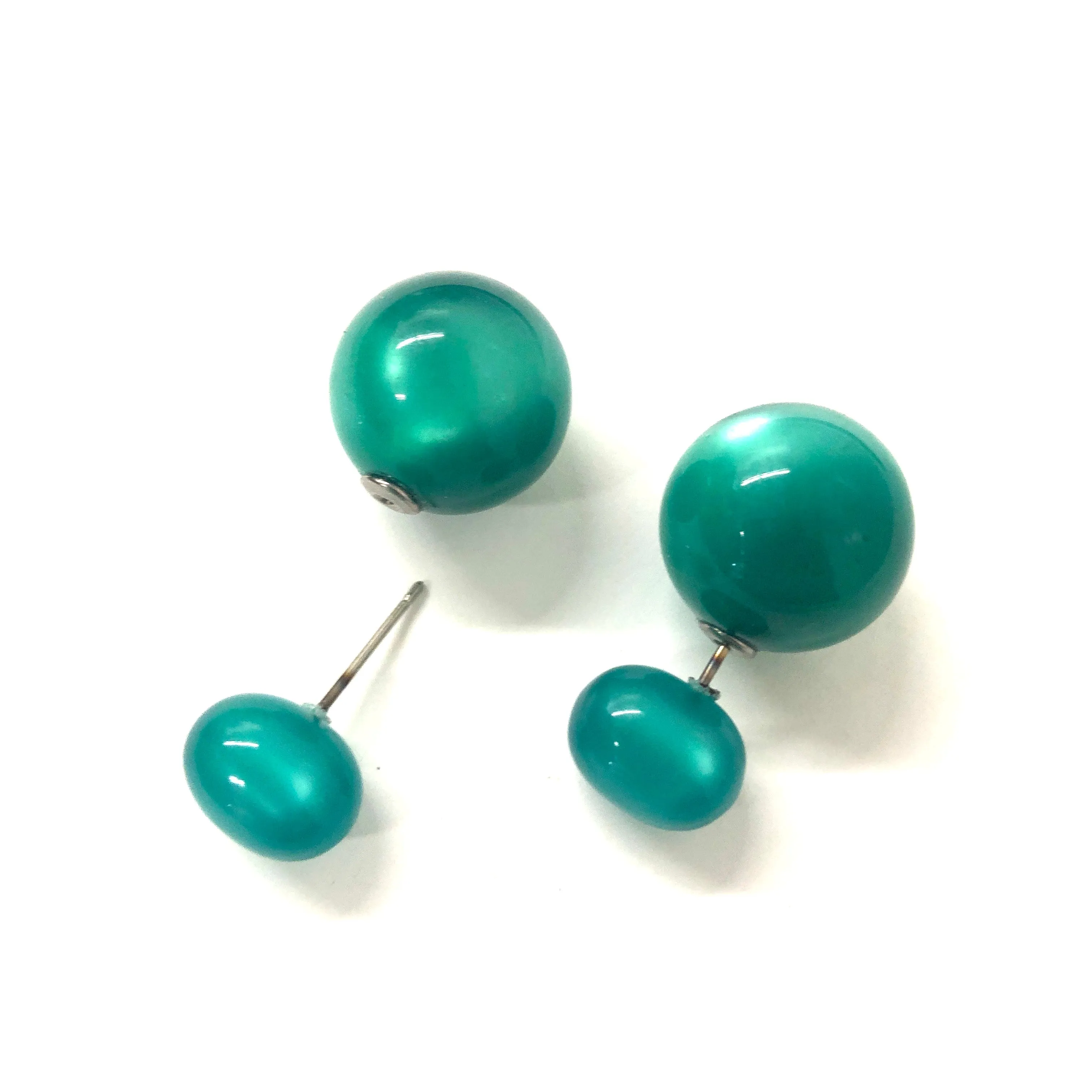 Emerald Green Moonglow Oval 2-Sided Stud Earrings