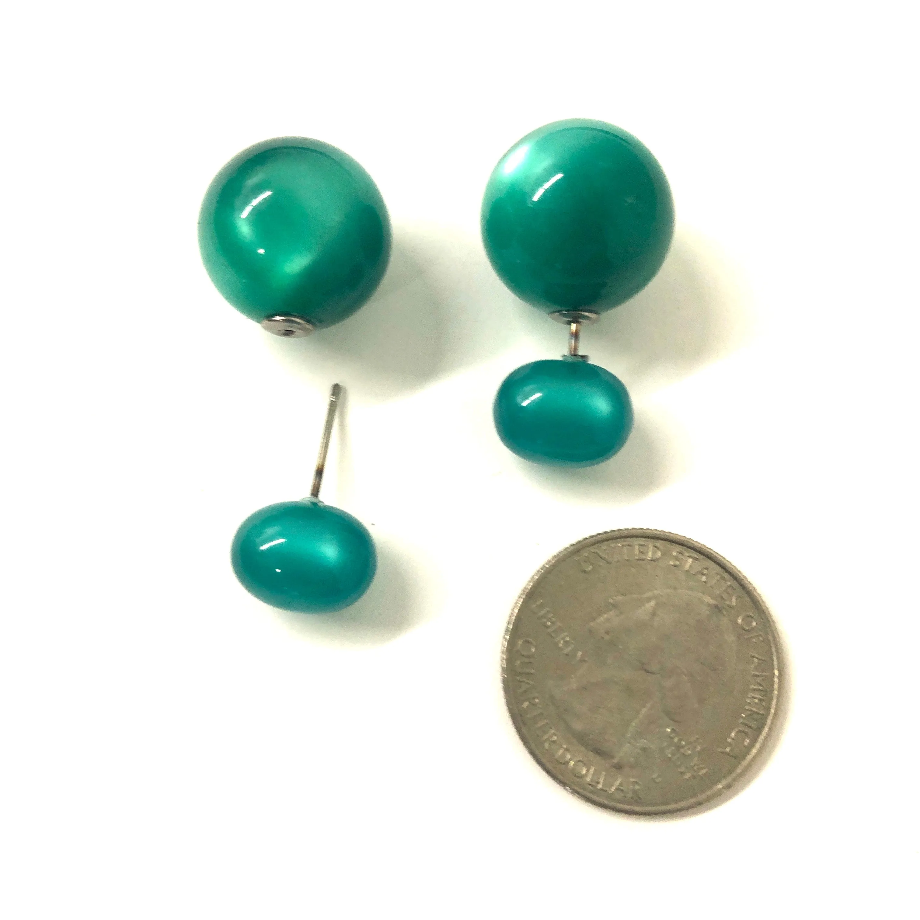 Emerald Green Moonglow Oval 2-Sided Stud Earrings