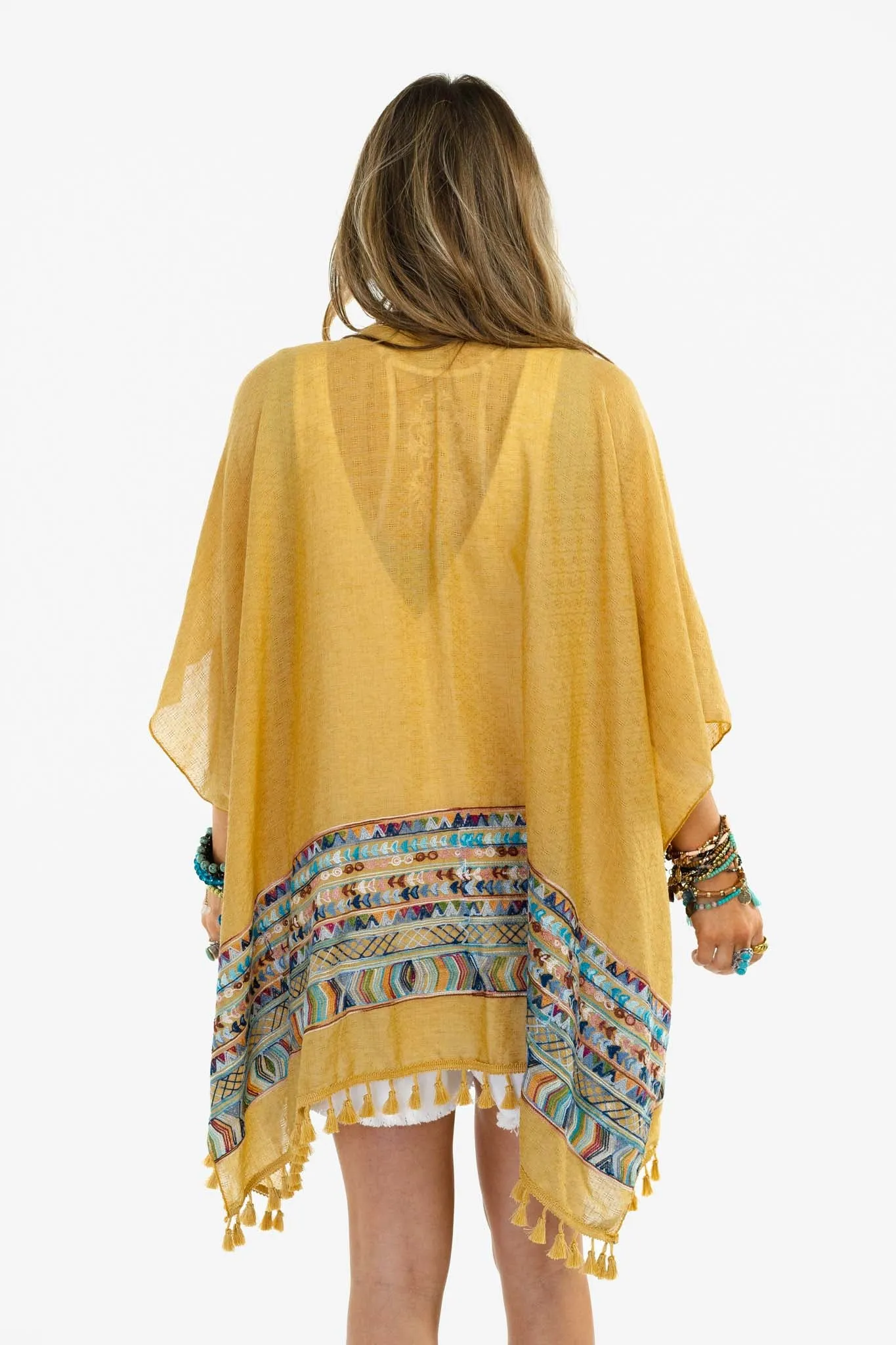 Fallon Embroidered Sleeve Kimono - Mustard