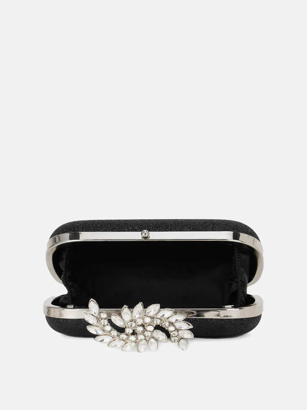 Floral Embellished Buckle Clutch