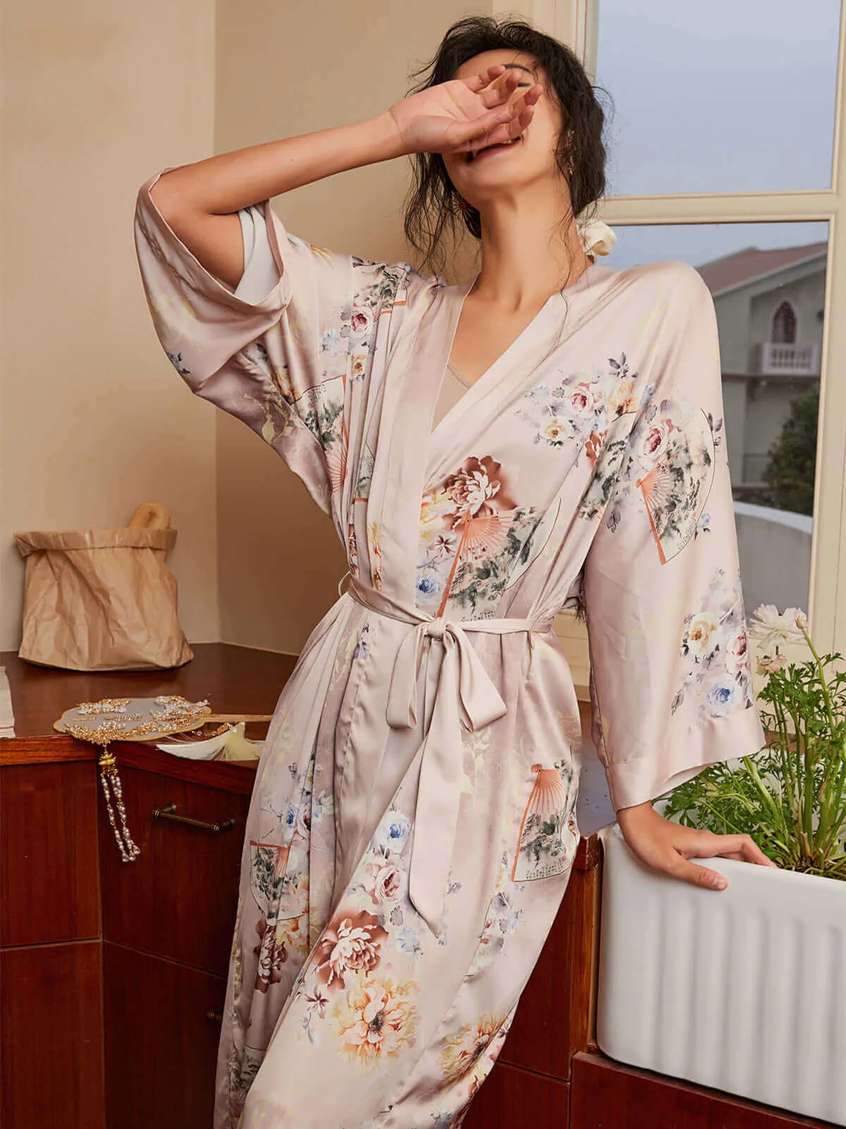 Folding Fan Kimono Robe