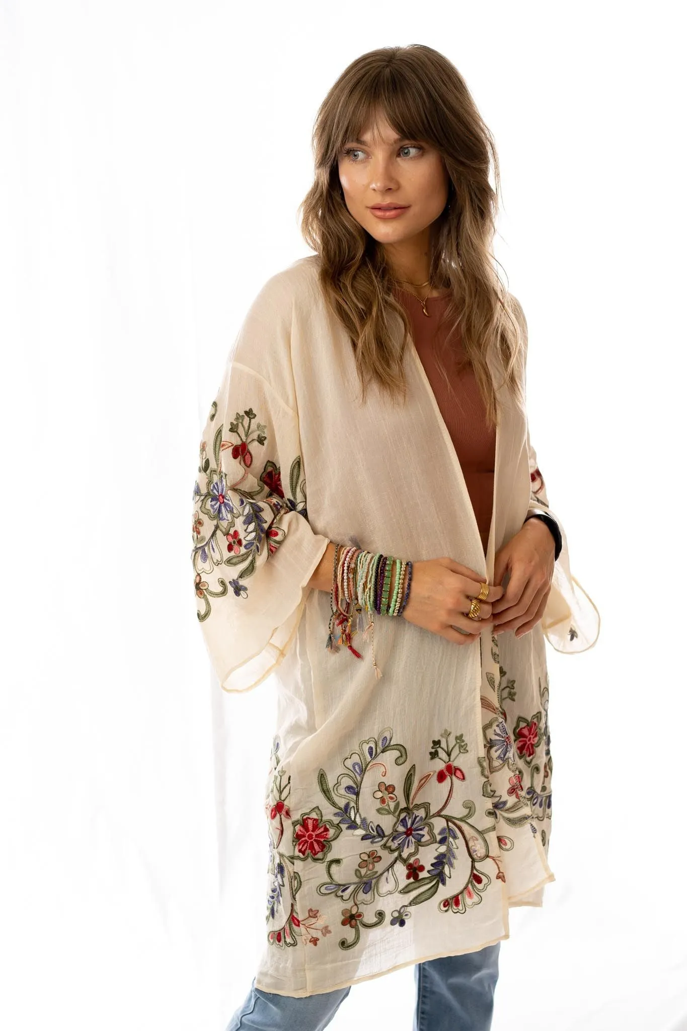 Fun In Florals Kimono - Cream