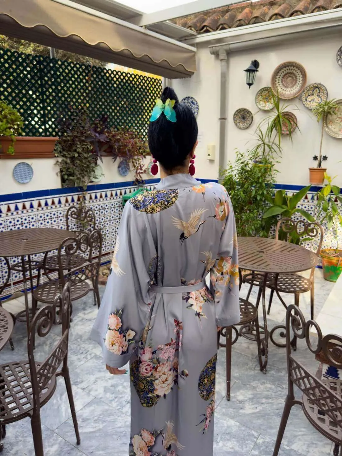 Garden Crane Gray Kimono Robe