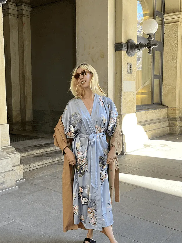 Garden Crane Gray Kimono Robe