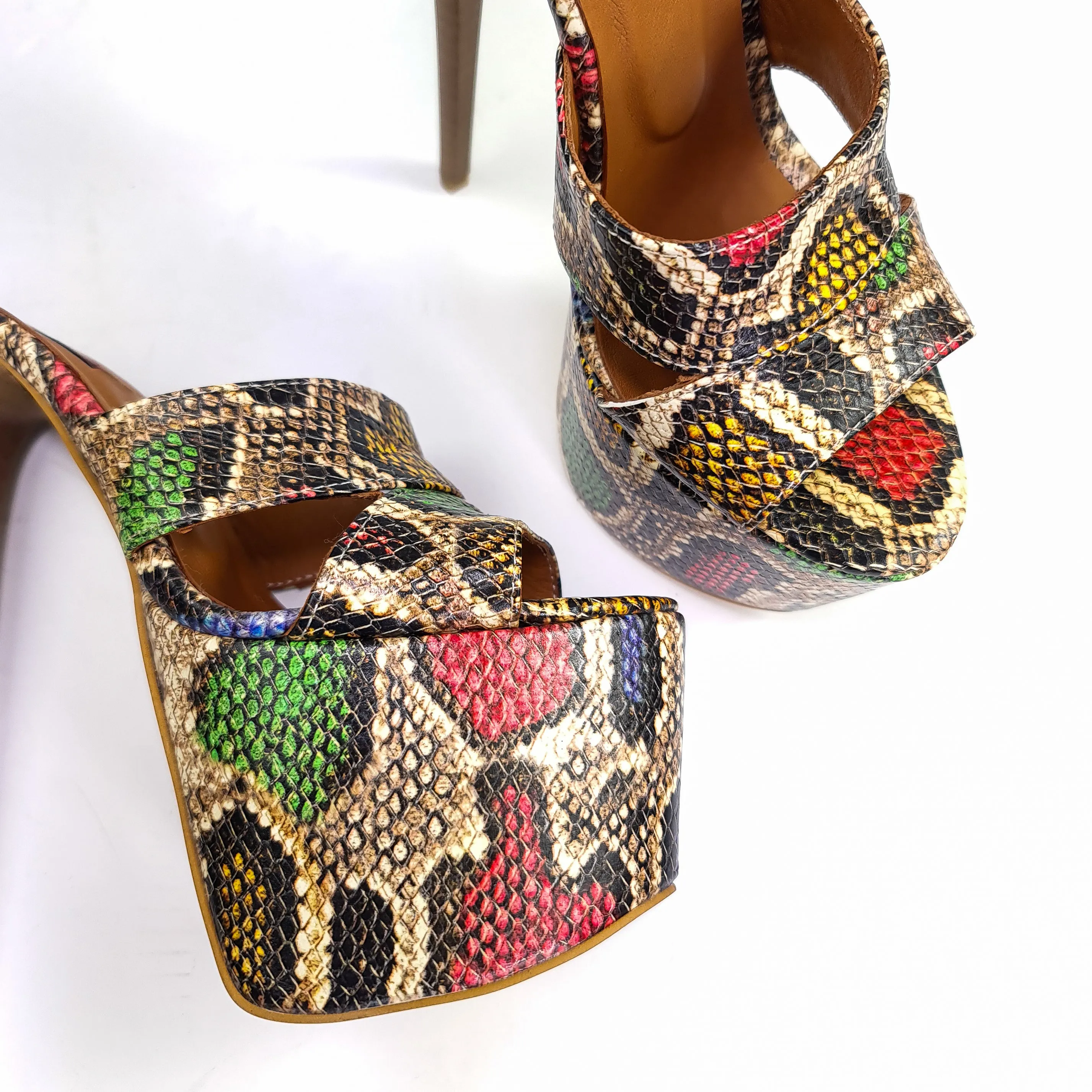 Genuine Leather Exotic Snake Print High Heels