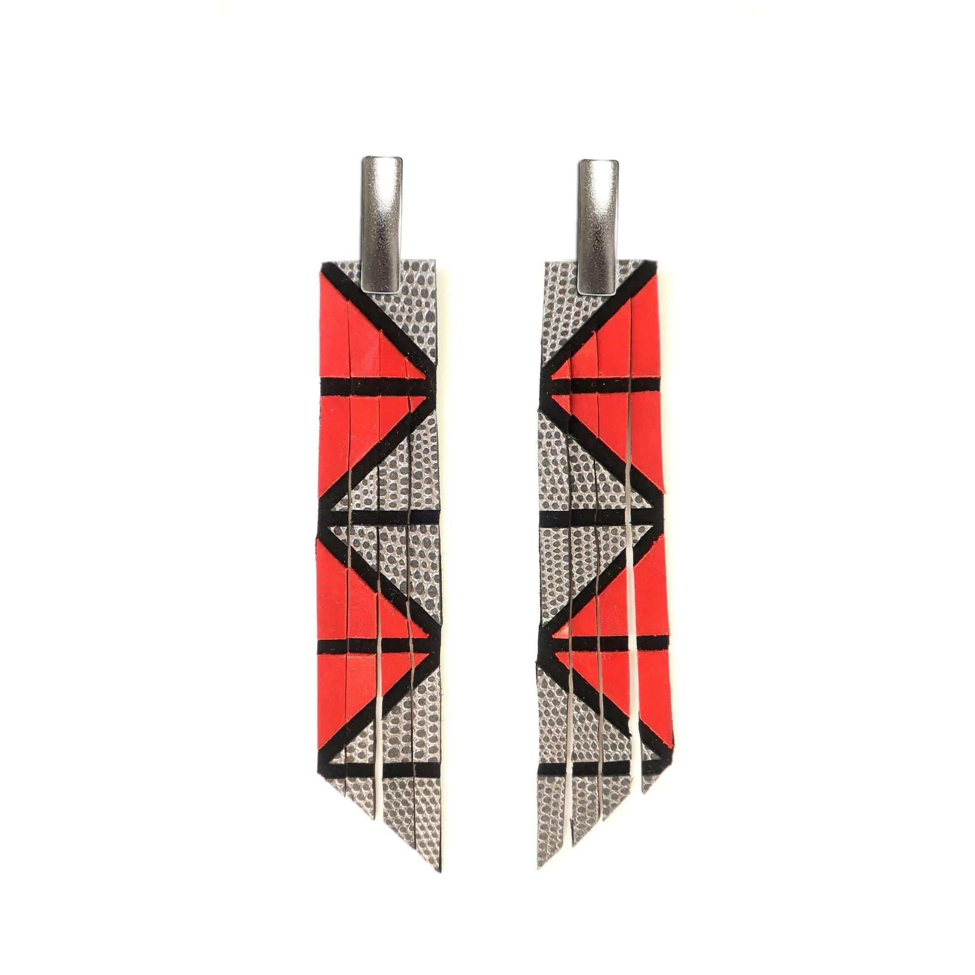 Geo red geometric leather earrings