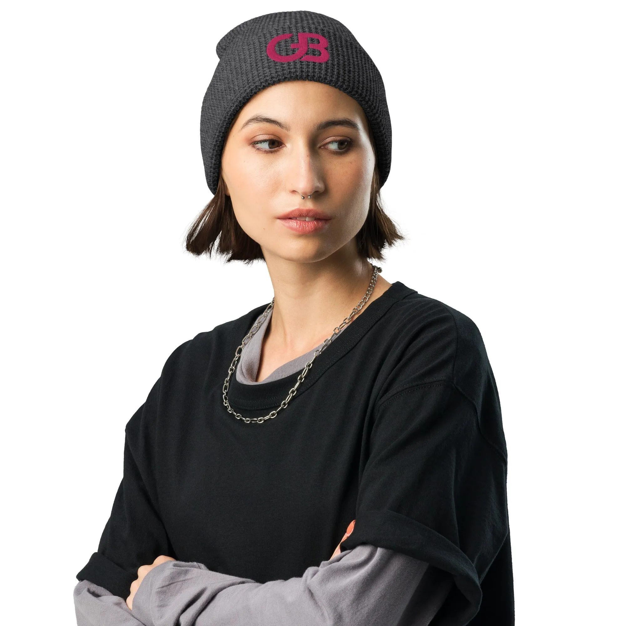 Gerald Black Waffle Beanie PNK