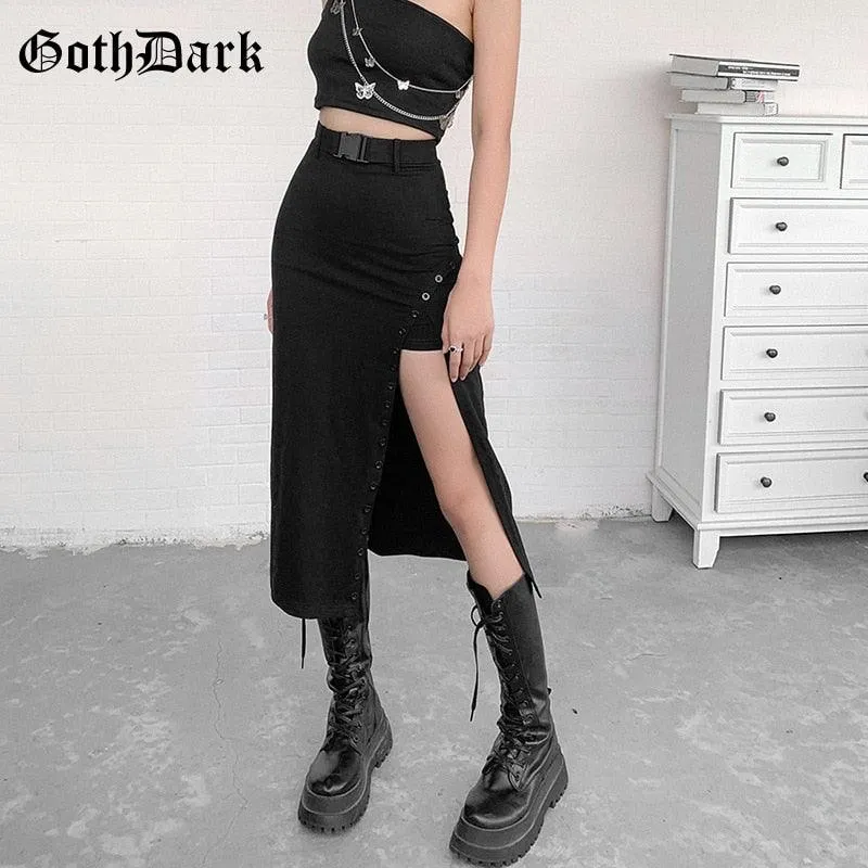 Gothic High Waist A-Line Sexy Slit Side Long Dress